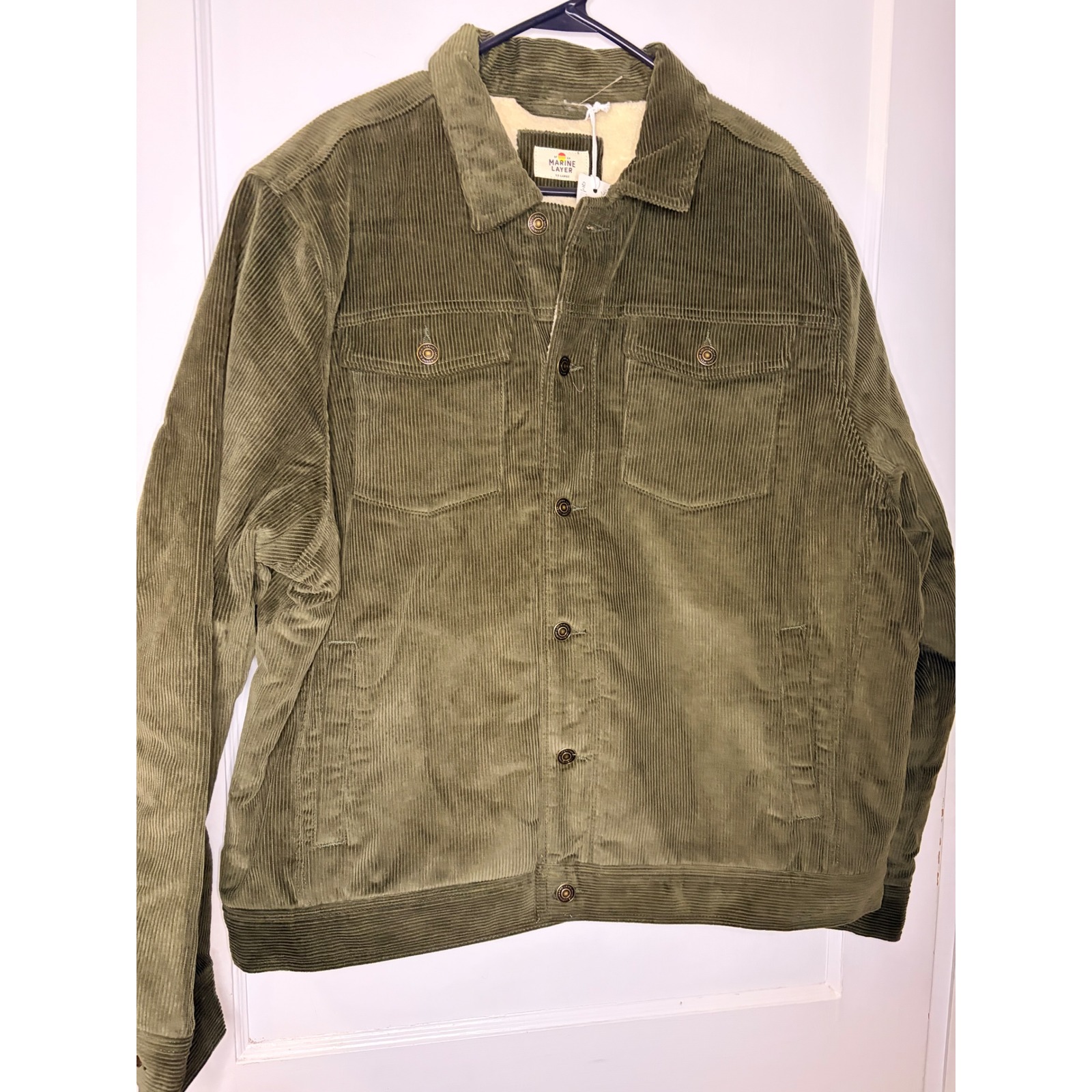 Marine Layer Men's Forest Green Corduroy Sherpa Lined Trucker Jacket Xx Large 2x